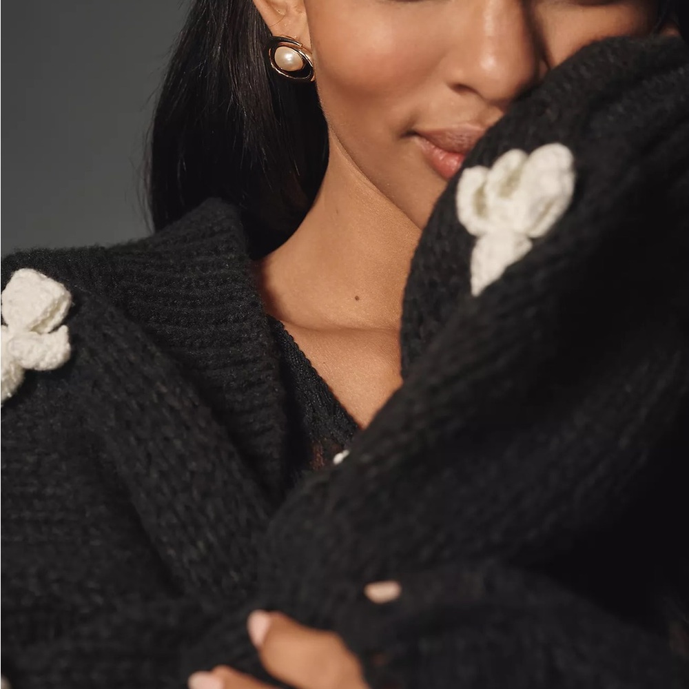 Anthropologie Black Cardigan with White Details - Picture 3 of 3